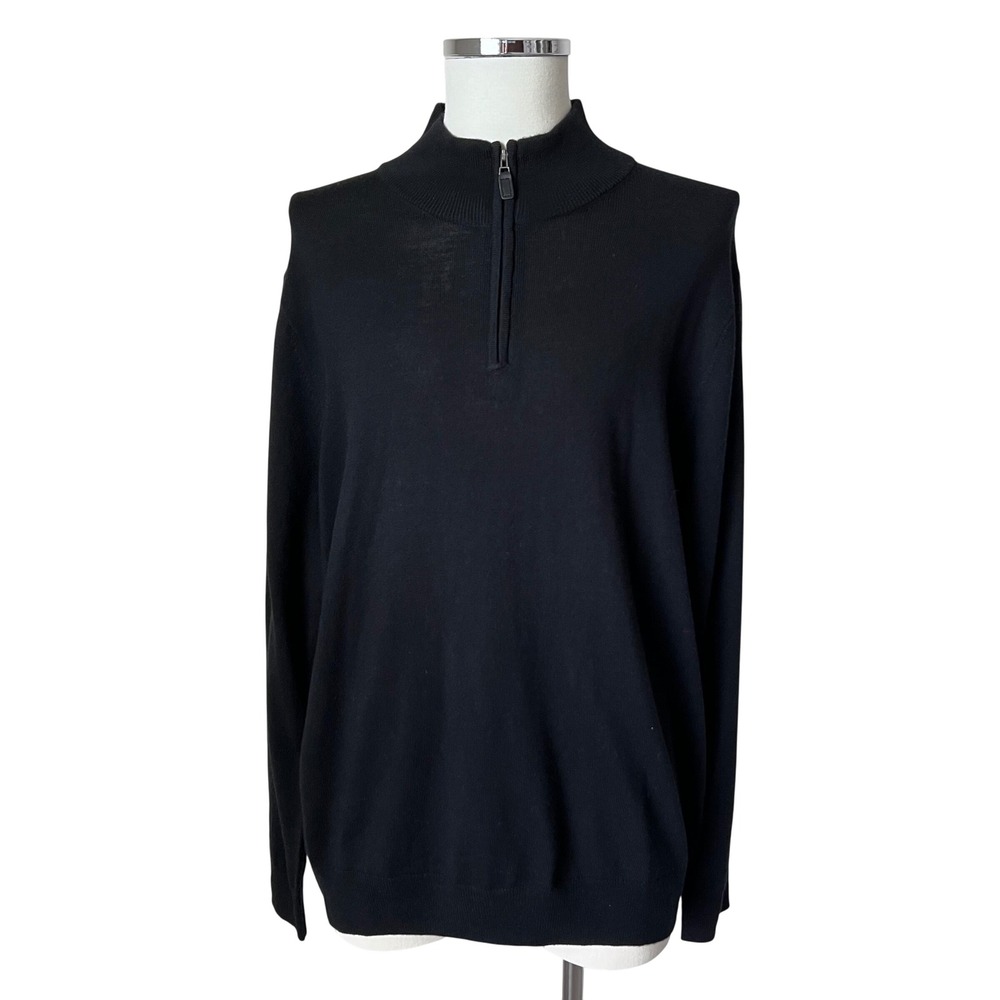 JOS A BANK Mens Traveler Collection Black 100% Merino Wool 1/4 Zip‎ Sweater XL